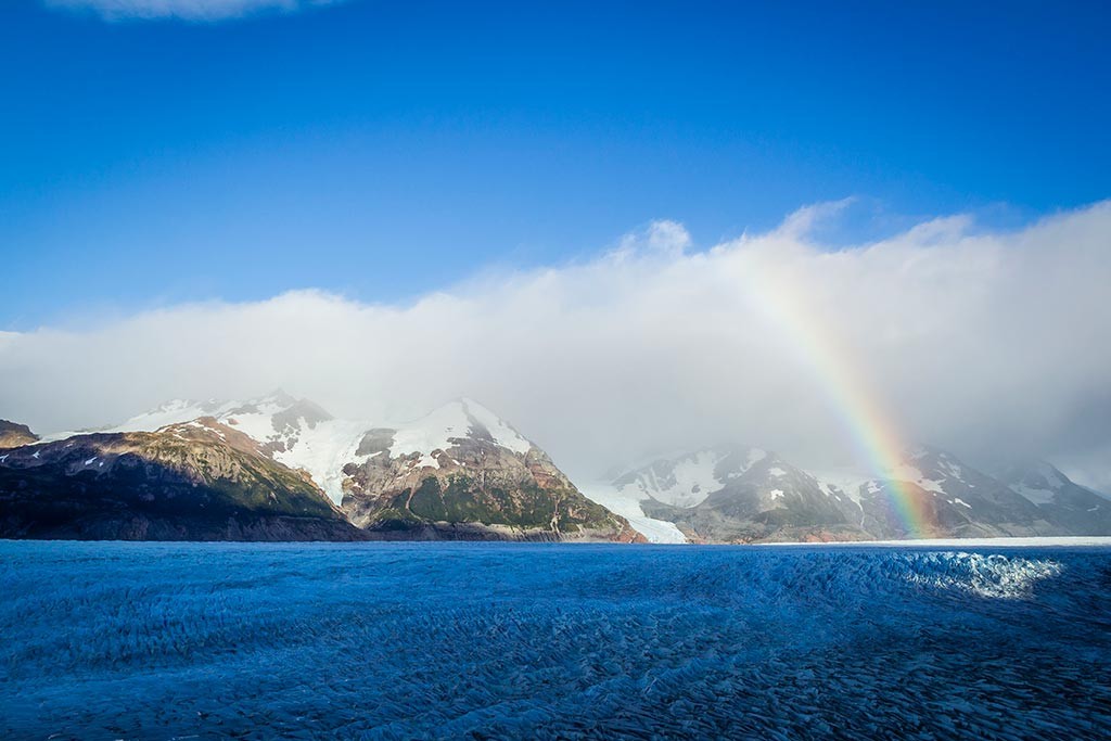 Torres del Paine - Trilha Paso para Grey - Glaciar Grey com arco-íris